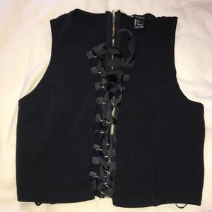 Black lace up front crop top